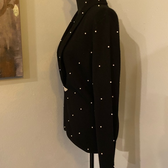 EUC Jones New York Signature Lambswool Angora Blend Pearl Bejeweled Cardigan - Picture 2 of 6